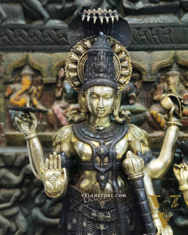 Life-like Brass Idols of Lord Vishnu and Goddess Lakshmi | Superfine Handcrafted with Duel Tone Contrast 40"
