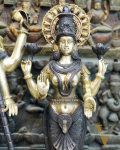 Life-like Brass Idols of Lord Vishnu and Goddess Lakshmi | Superfine Handcrafted with Duel Tone Contrast 40"