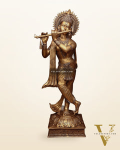 Life-Size Handcrafted Brass Lord Krishna Statue 79 inch