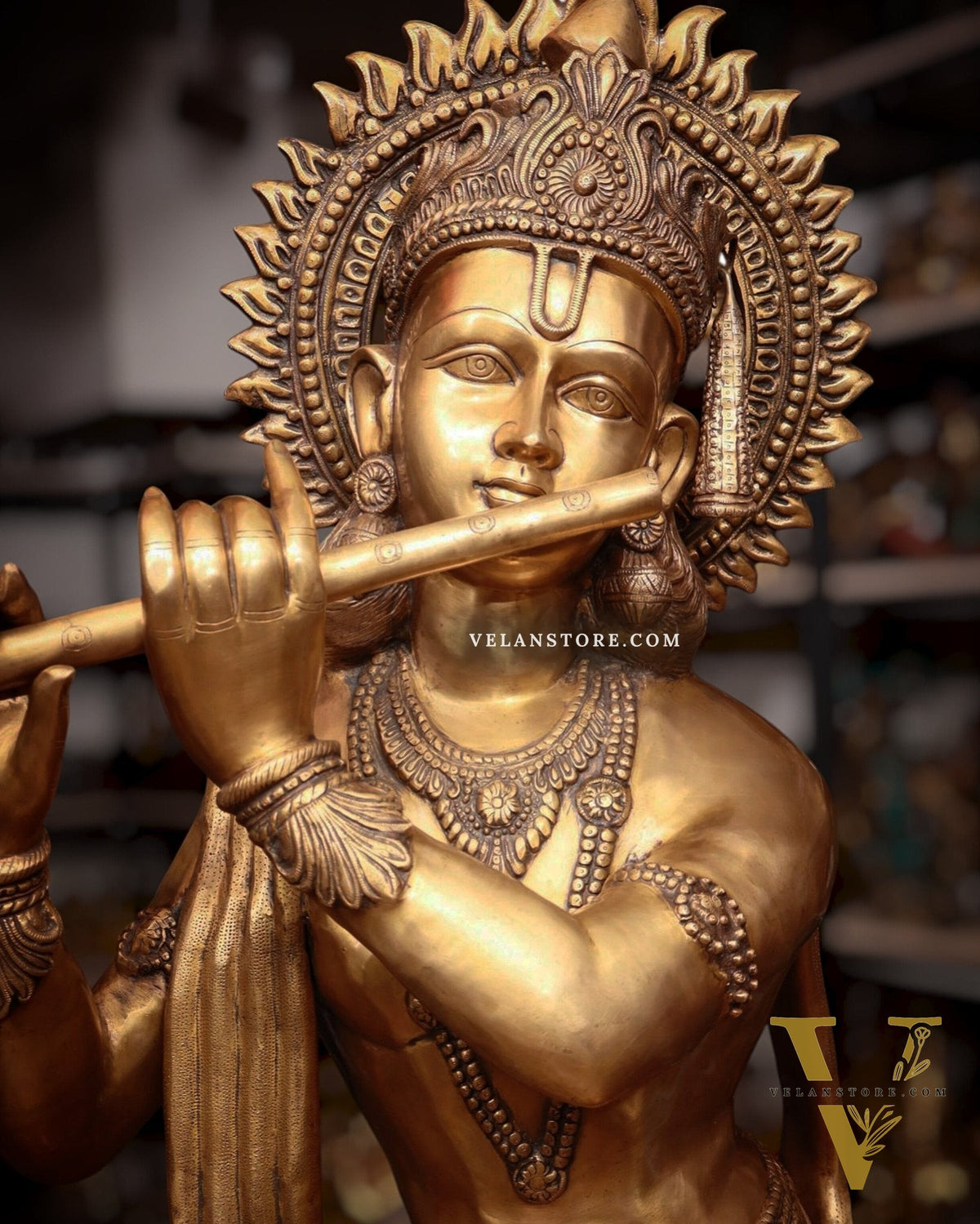 Life-Size Handcrafted Brass Lord Krishna Statue 79 inch