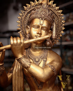 Life-Size Handcrafted Brass Lord Krishna Statue 79 inch