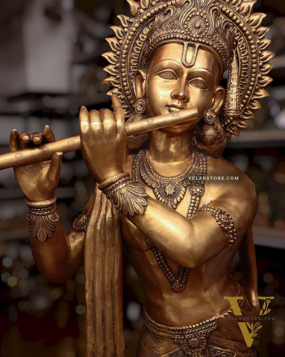 Life-Size Handcrafted Brass Lord Krishna Statue 79 inch