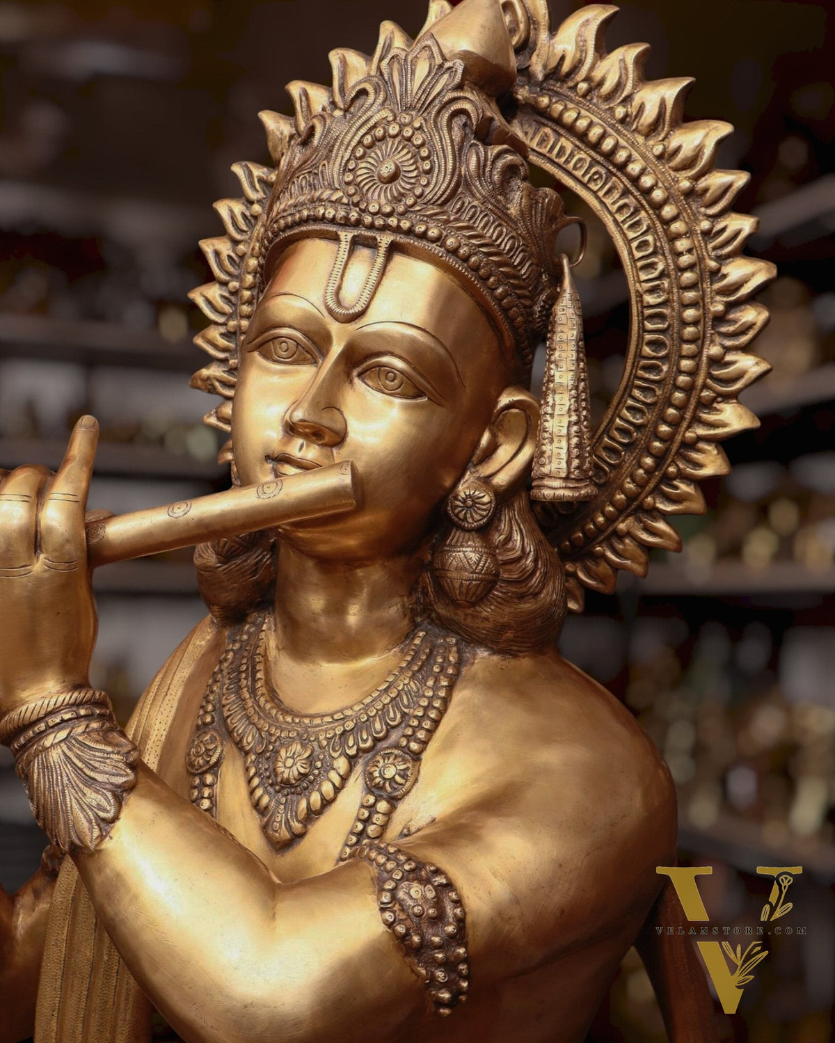 Life-Size Handcrafted Brass Lord Krishna Statue 79 inch