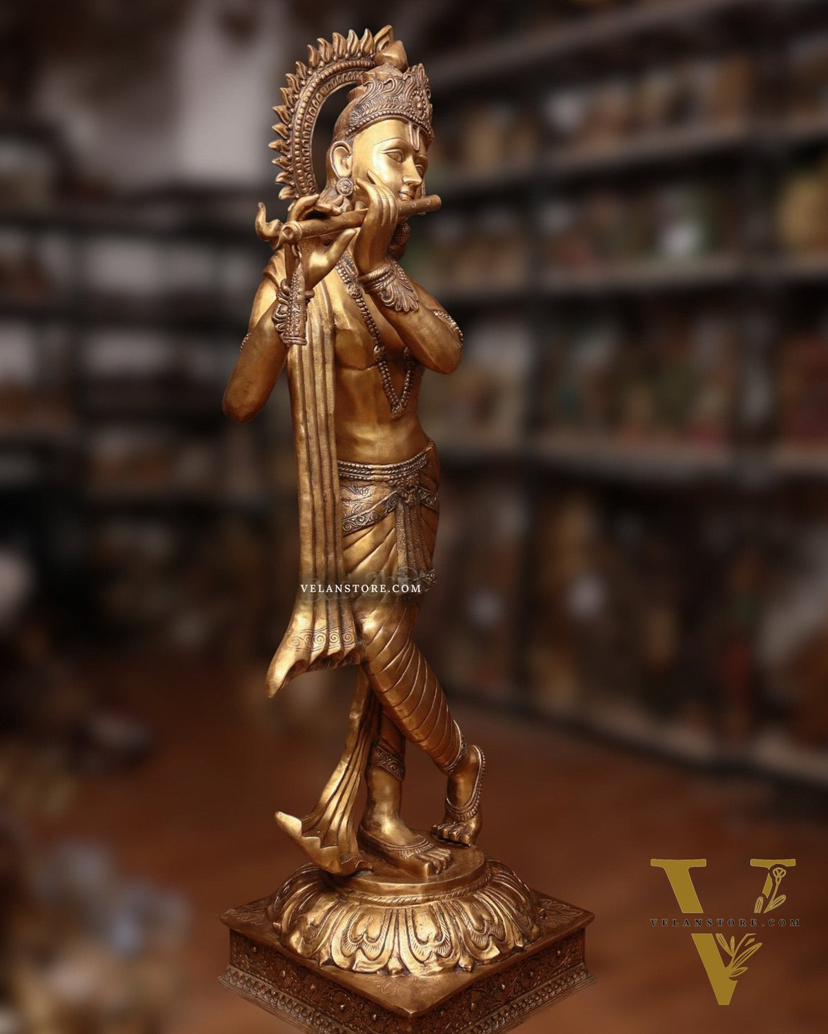 Life-Size Handcrafted Brass Lord Krishna Statue 79 inch