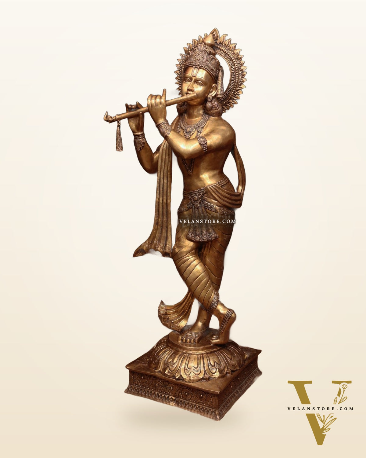 Life-Size Handcrafted Brass Lord Krishna Statue 79 inch