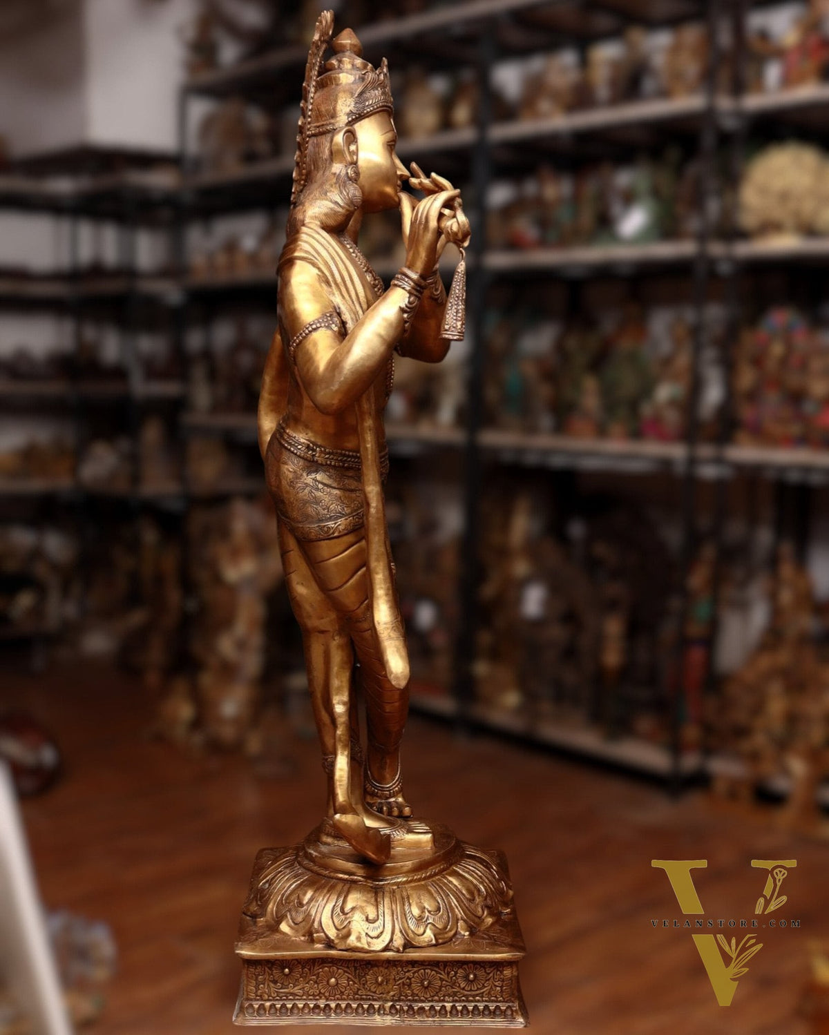 Life-Size Handcrafted Brass Lord Krishna Statue 79 inch