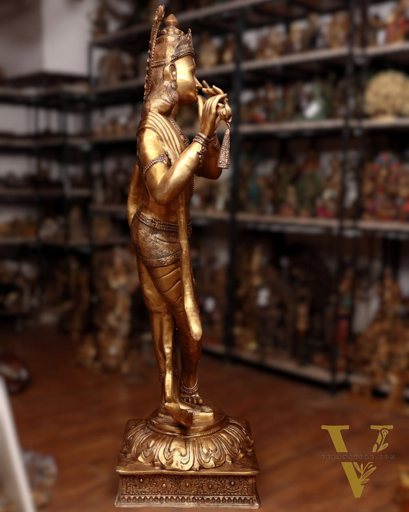 Life-Size Handcrafted Brass Lord Krishna Statue 79 inch