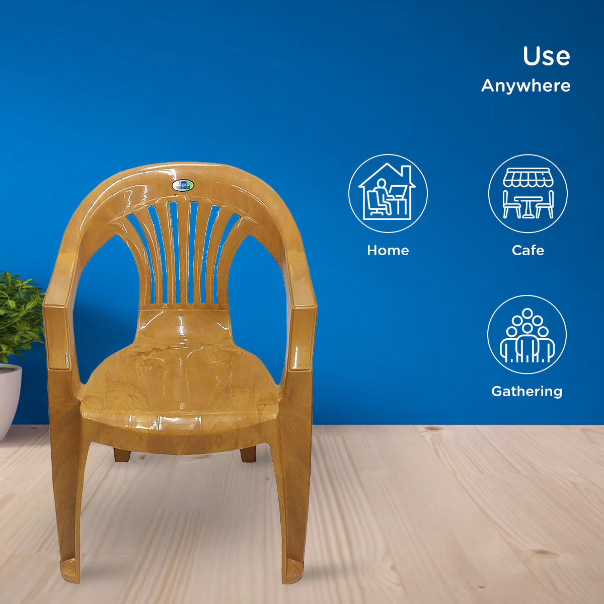 Nilkamal CHR2101 Plastic Arm Chair (Pear Wood)