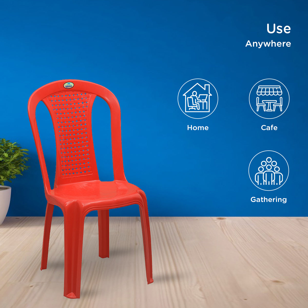 Nilkamal CHR4002 Plastic Armless Chair (Bright Red)