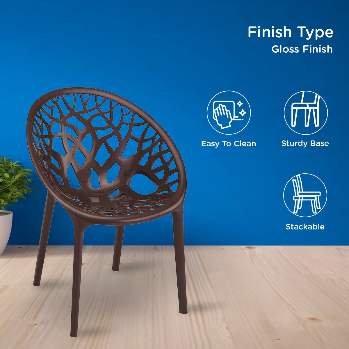 Nilkamal Crystal Polypropylene Armless Chair (Weather Brown)