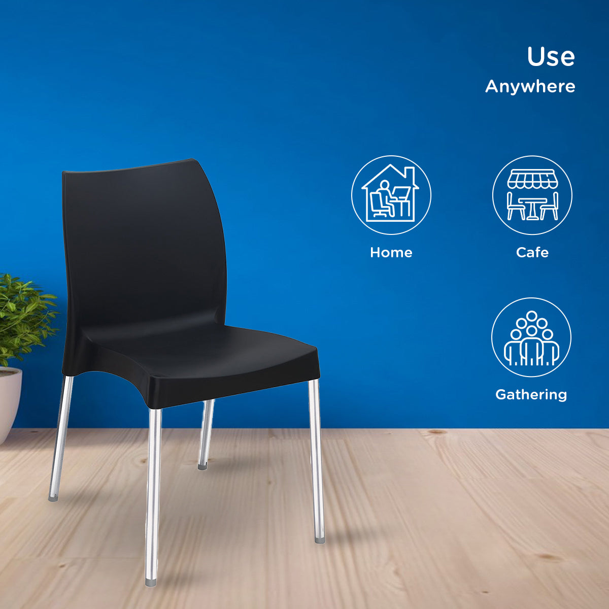Nilkamal Novella 07 Plastic Armless Chair (Iron Black)
