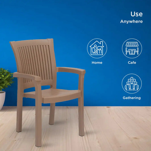 Nilkamal Platinum Premium Plastic Arm Chair (Rattan Dark Beige)