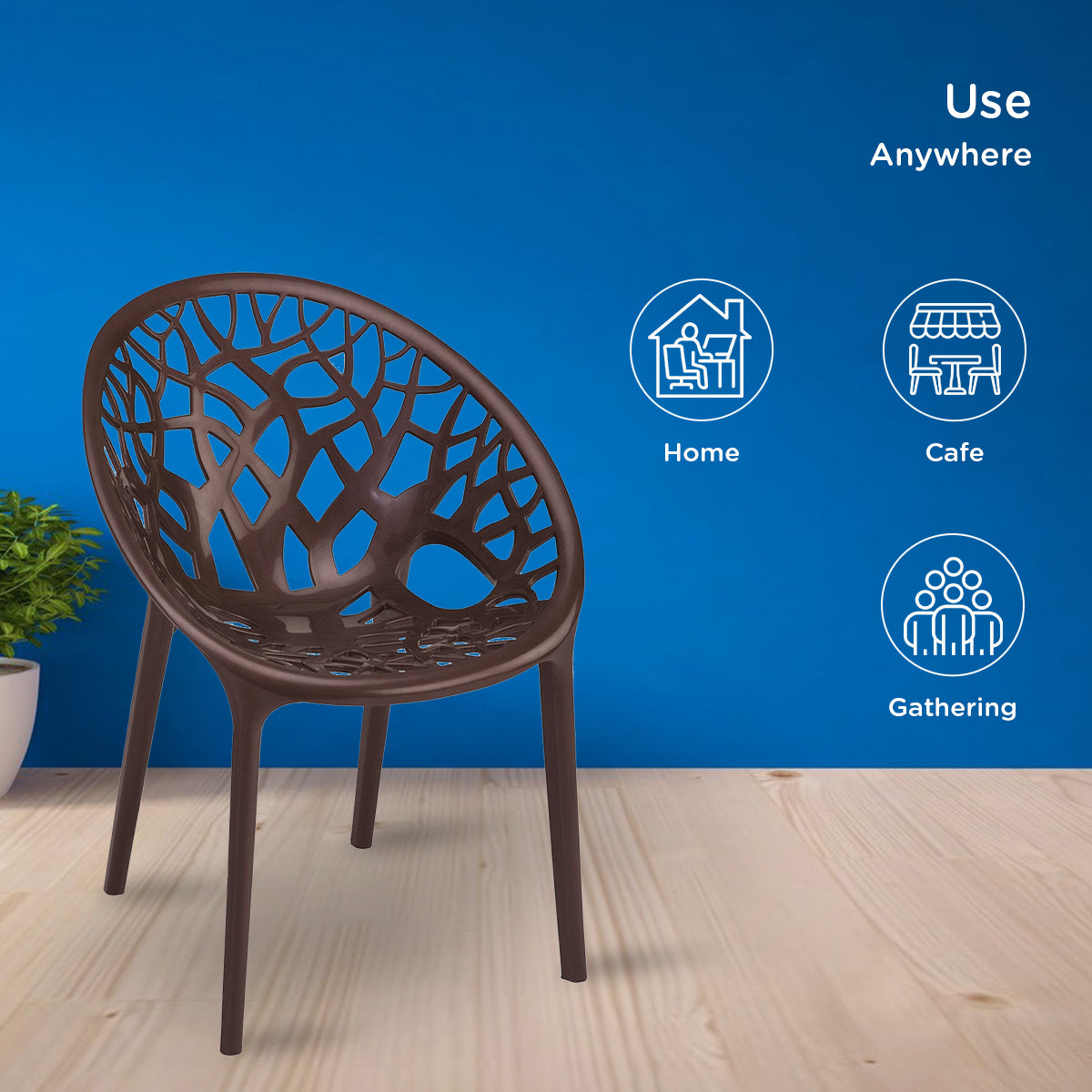 Nilkamal Crystal Polypropylene Armless Chair (Weather Brown)