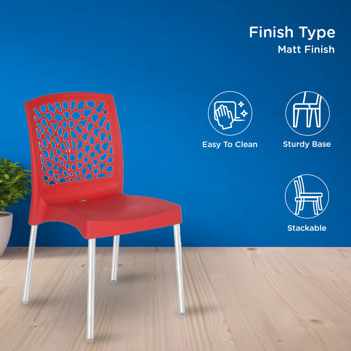 Nilkamal Novella 19 Plastic Armless Chair (Bright Red)