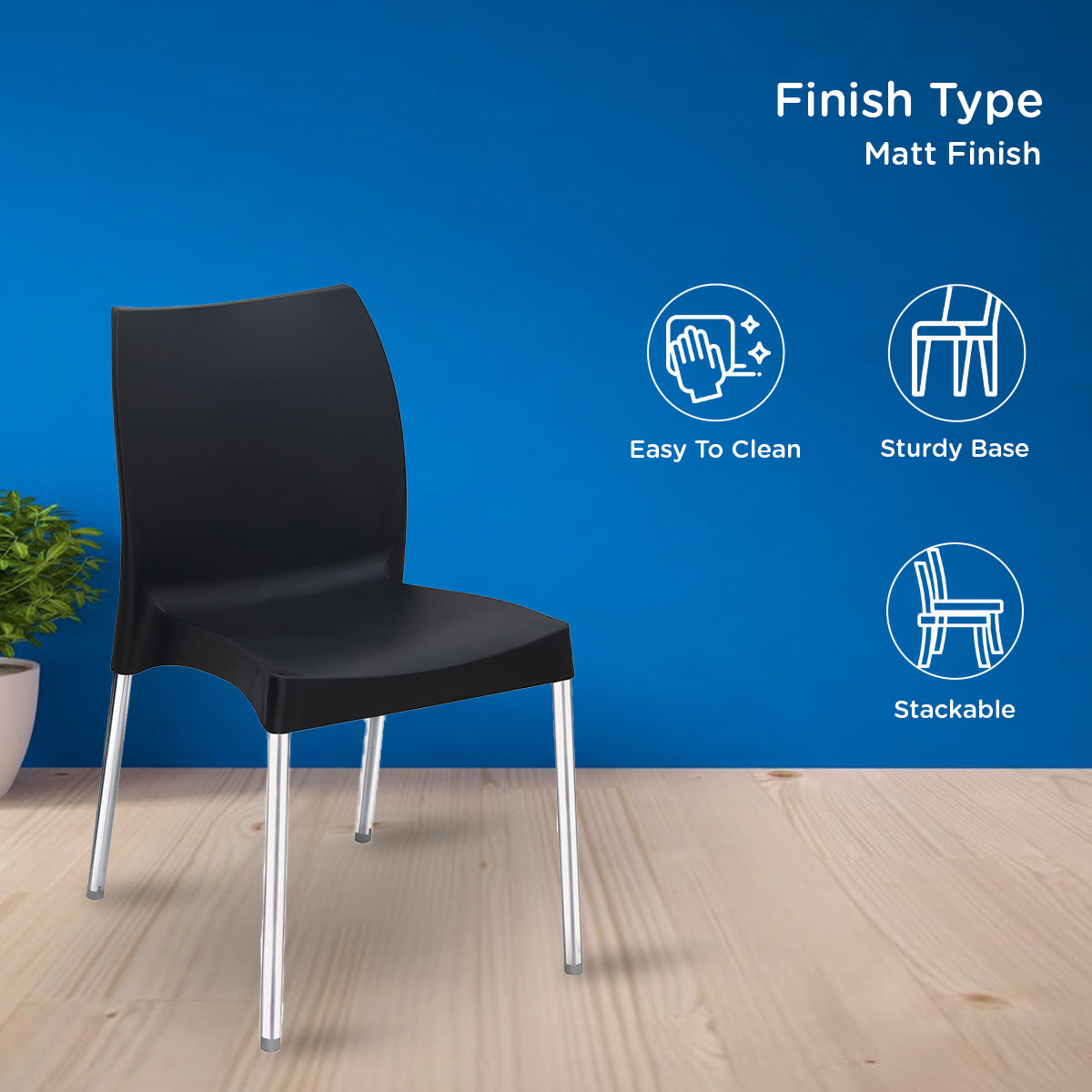 Nilkamal Novella 07 Plastic Armless Chair (Iron Black)