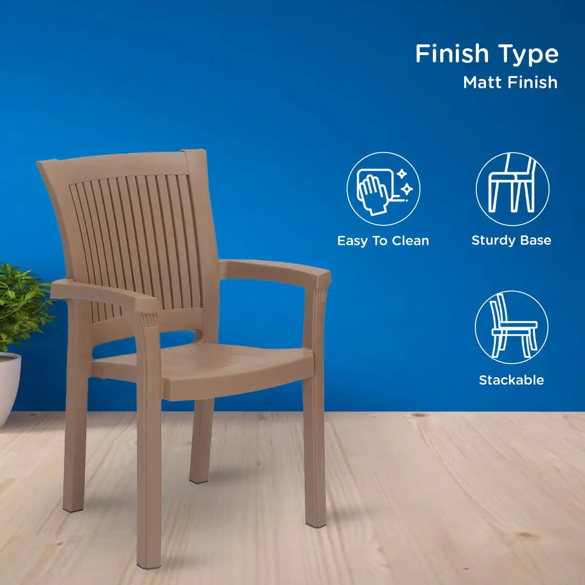 Nilkamal Platinum Premium Plastic Arm Chair (Rattan Dark Beige)