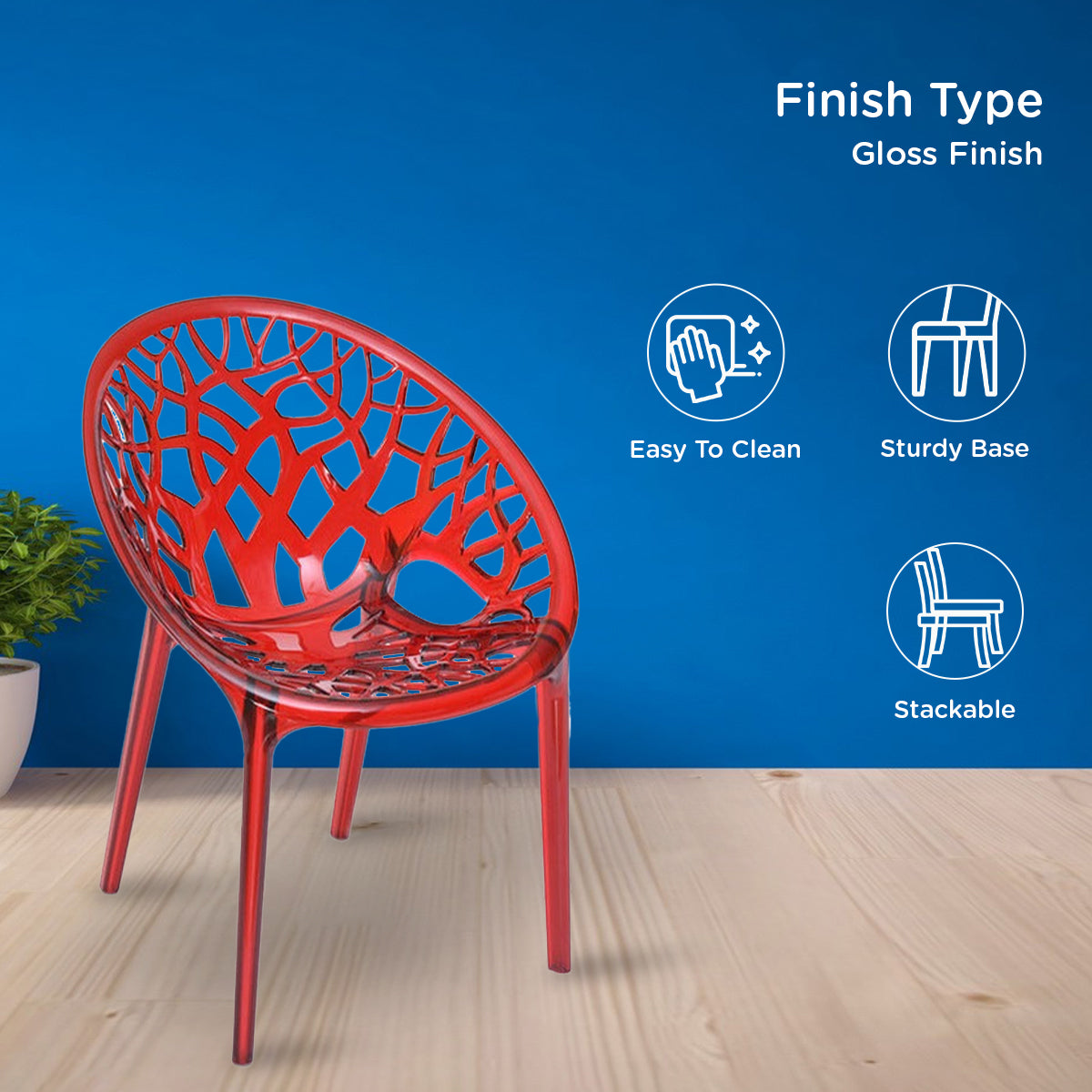 Nilkamal Crystal Polycarbonate Armless Chair (Red Wine)