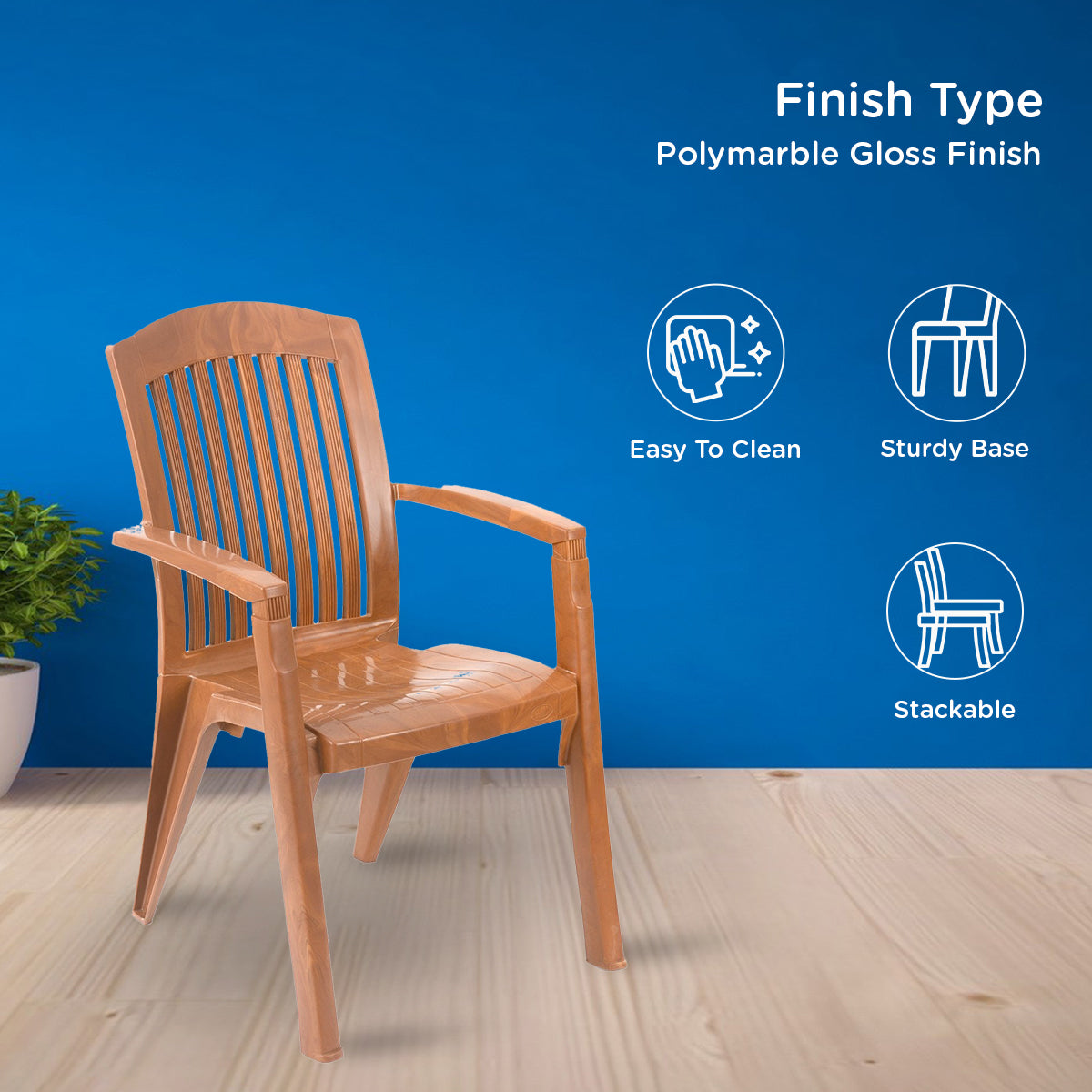 Nilkamal Heritage Plastic Arm Chair (Pear Wood)