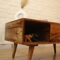 Modern Lift-Top Center Table with Hidden Storage & Side Shelves – Rustic Finish