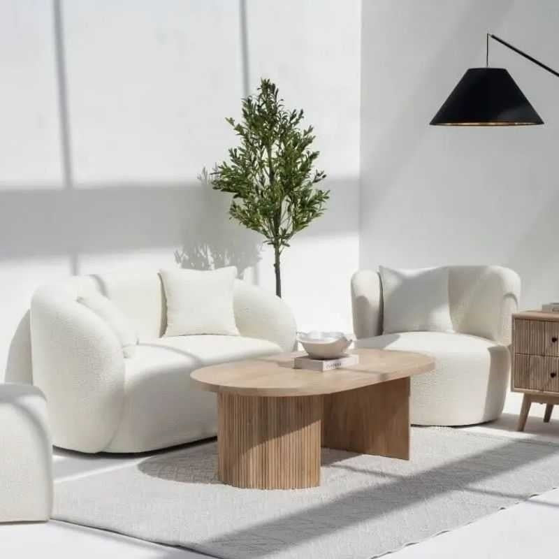 Modern Oval Coffee or Centre Table | Textured Slat Legs Sleek Oval Shape | Acacia Wood | 18x4x2 in | Light Acacia | Living Room