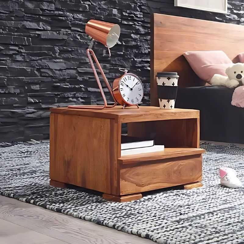 Liora Nightstand | Rustic Wood Finish with Open Shelf | Modern Design | Bedroom Side Table