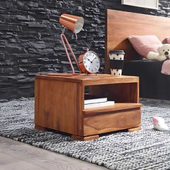 Liora Nightstand | Rustic Wood Finish with Open Shelf | Modern Design | Bedroom Side Table