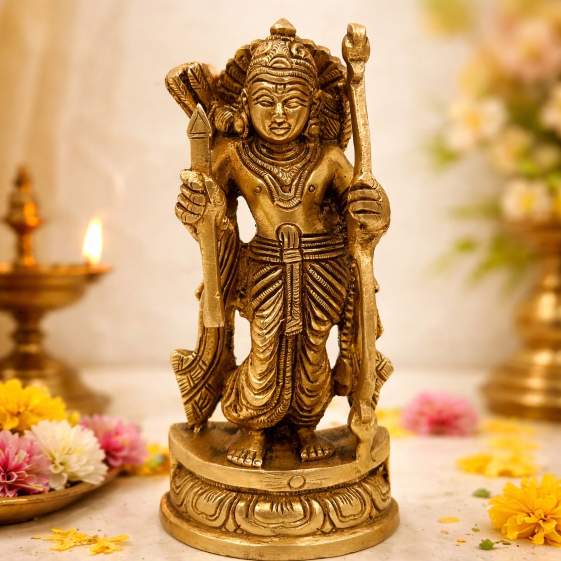 Brass Sri Ram Idol, Pital Rama Murti, Ayodhya Ramachandra Statue, Handmade Shree Ram Vigraham,Gold, 6 Inch, 1 Piece