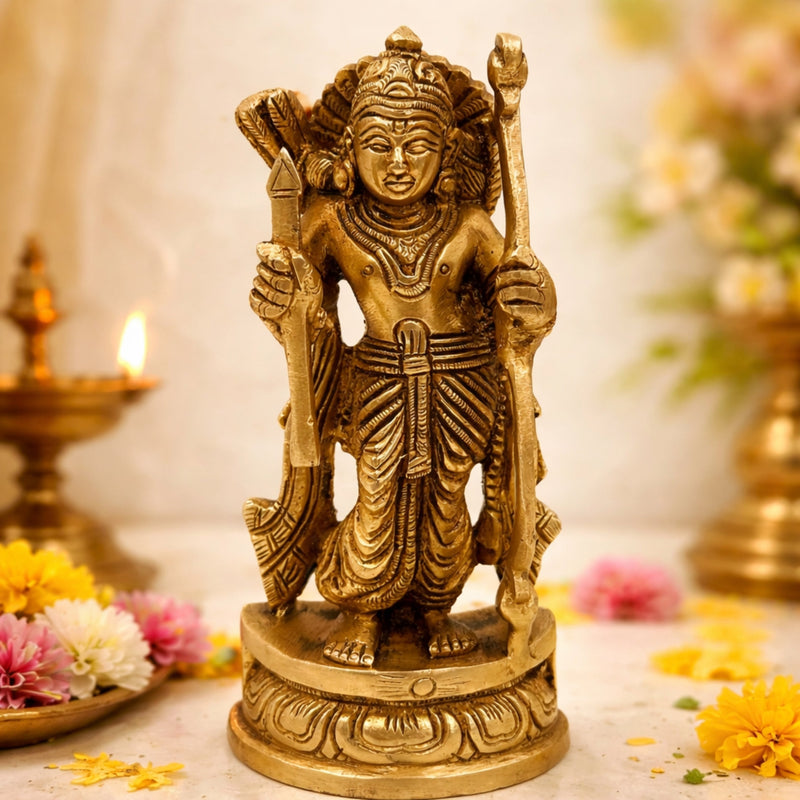 Brass Sri Ram Idol, Pital Rama Murti, Ayodhya Ramachandra Statue, Handmade Shree Ram Vigraham,Gold, 6 Inch, 1 Piece