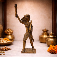 Brass Men Idol Bastar Dhokra Tribal Art, Handcrafted Peetal Pittal Murti, Dogra Male Figurine for Home Decor & Collectors,Black, 9 Inch, 1 Piece