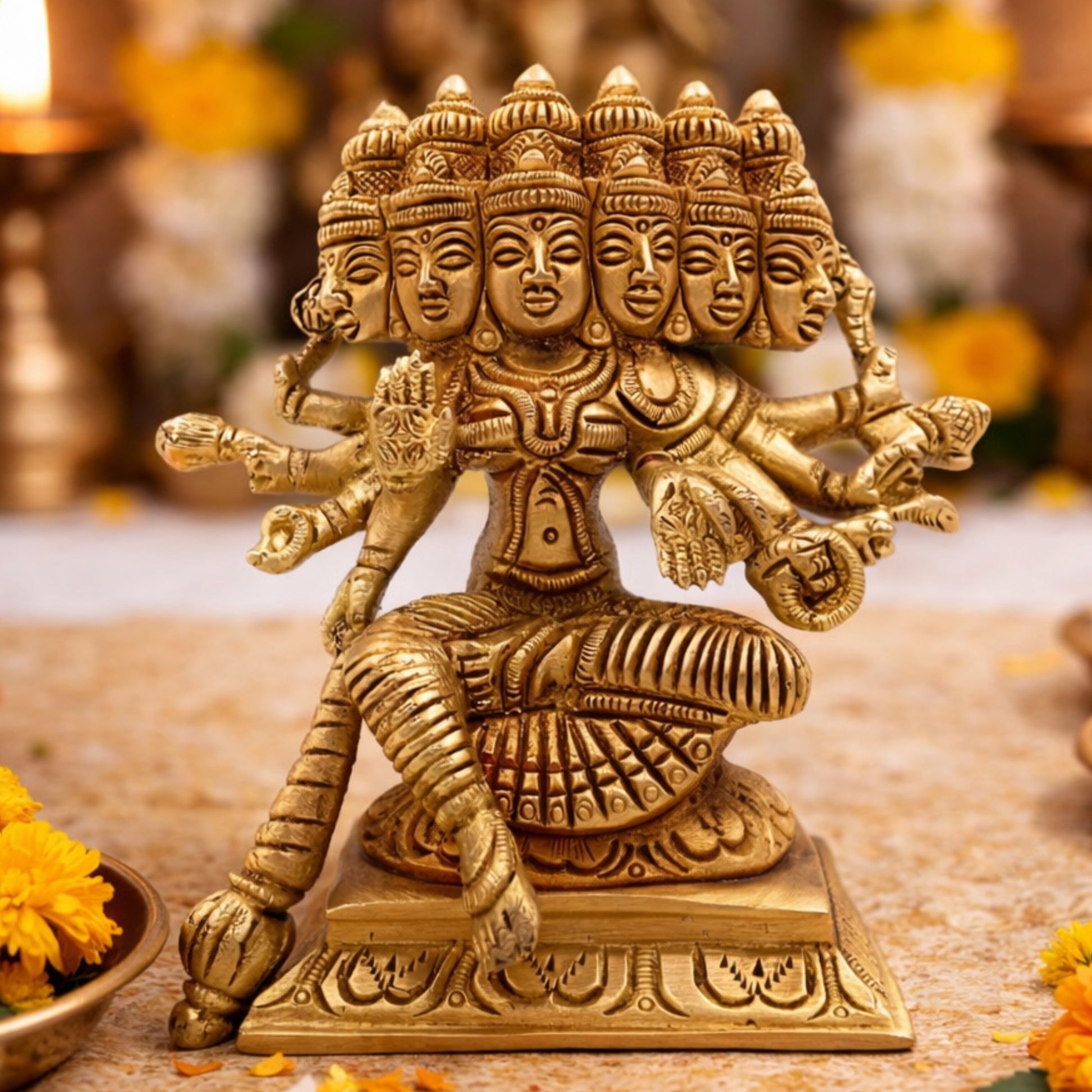 Brass Gayatri Devi Idol | Vedamata Gayathri Murti | Panchamukhi Savitri Mata Statue for Puja & Home Temple,Gold, 5 Inch, 1 Piece