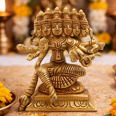 Brass Gayatri Devi Idol | Vedamata Gayathri Murti | Panchamukhi Savitri Mata Statue for Puja & Home Temple,Gold, 5 Inch, 1 Piece