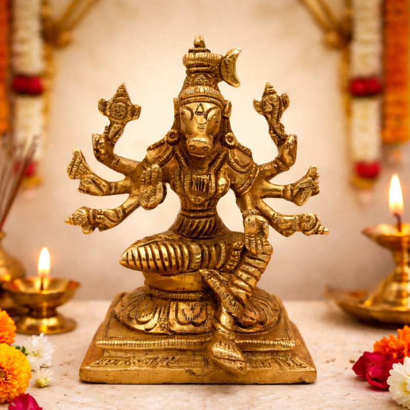 Brass Varahi Amman Idol | Varahi Devi Mata Murti Vigraha | Panchaloha Varahi Ambal, Dandanayaki, Maa Varahi Statue for Pooja & Home Temple,Gold, 5 Inch, 1 Piece