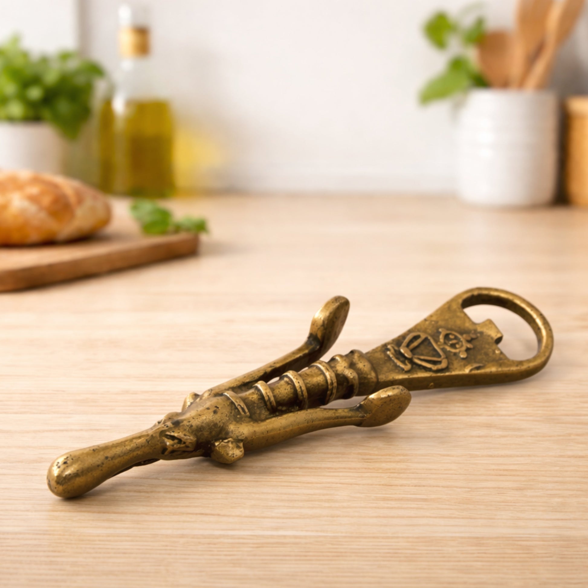 Bhunes Brass Bastar Art Bottle Opener, Tribal Handmande Opener,Gold, 8.5 Inch, 1 Piece