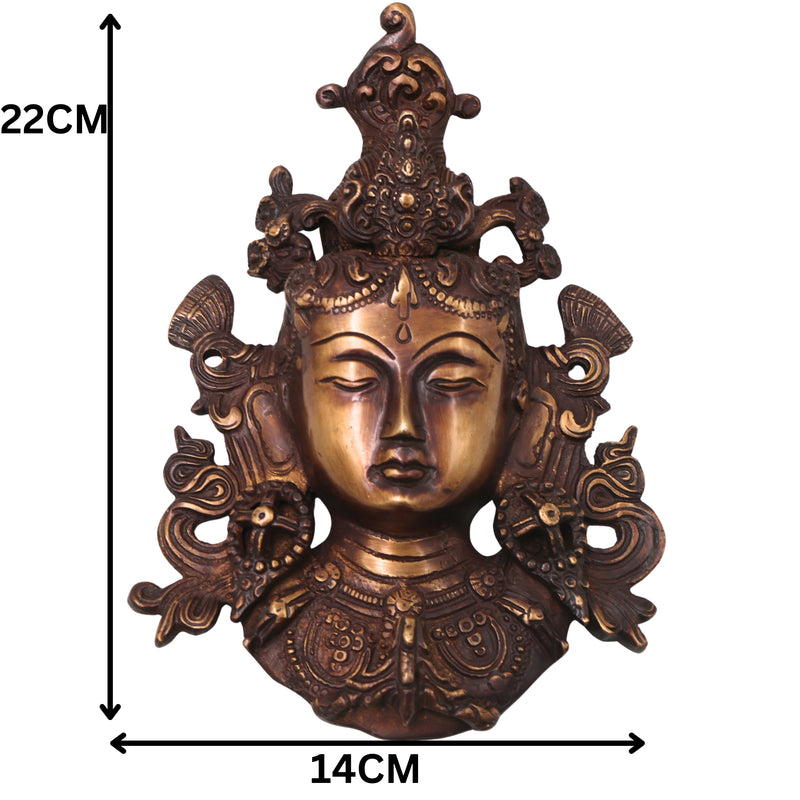 Brass Tara Devi Mask Wall Hanging, Handcrafted Mahavidya Goddess Face Decor for Pooja, Temple & Gifting, Gold, 8.5 Inch, 1 Piece