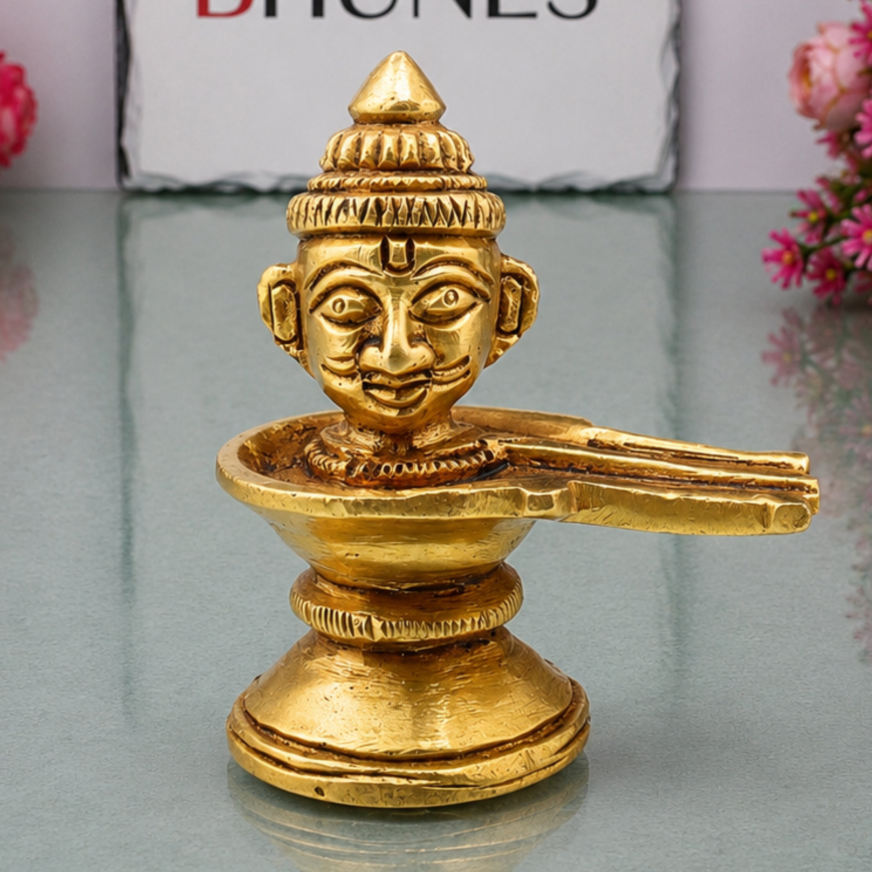 Handcrafted Brass Shiva Lingam with Face | Shivling Idol | Shivalingam Jyotirlinga Mahalingam Banalinga Murti for Puja & Home Temple Decor,Gold, 2.5 Inch, 1 Piece