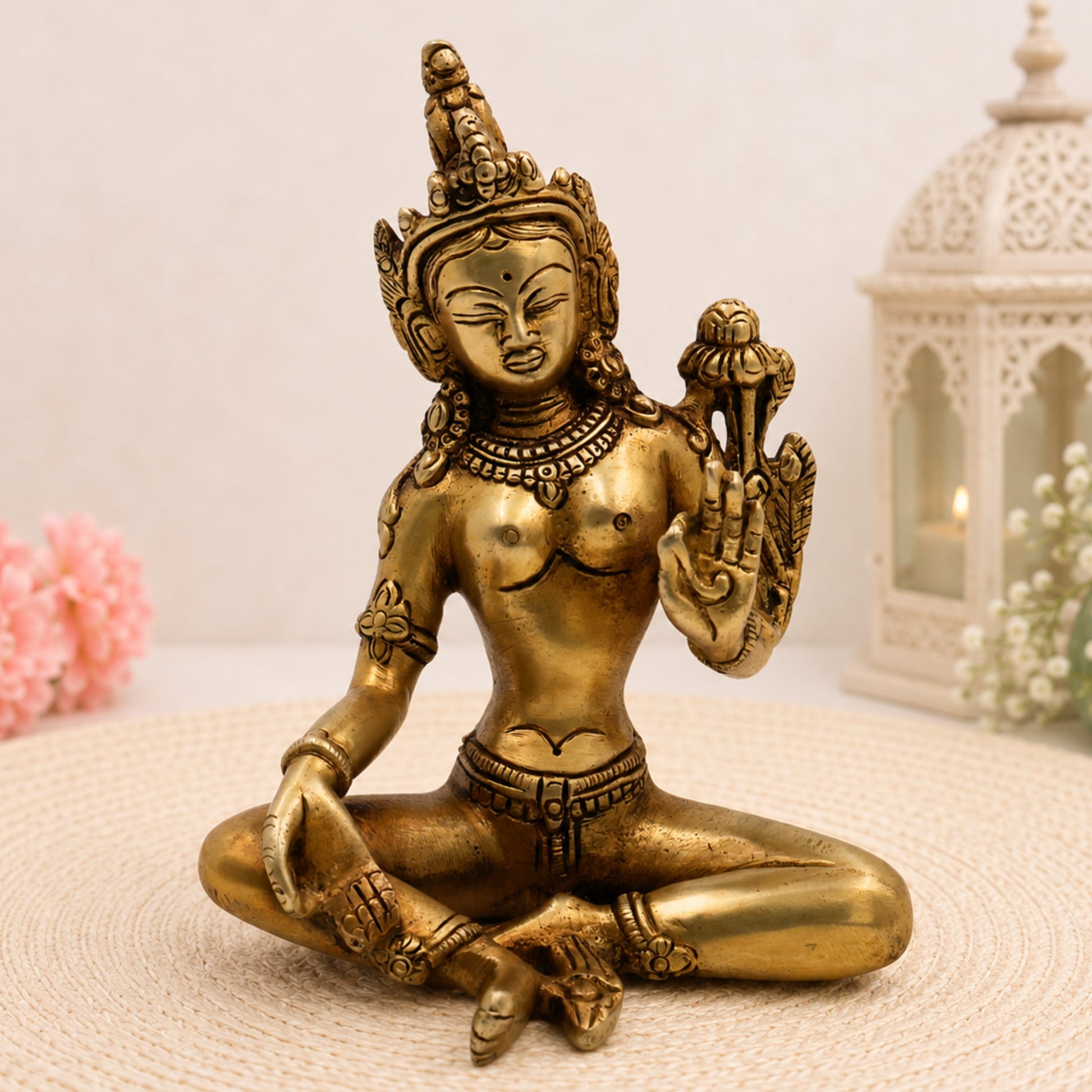 Handcrafted Brass Tara Maa Idol – Mahavidya Tara Devi | Ugra Tara | Neela Saraswati | Buddhist Hindu Goddess Statue for Pooja, Home Temple & Decor,Gold, 5.5 Inch, 1 Piece