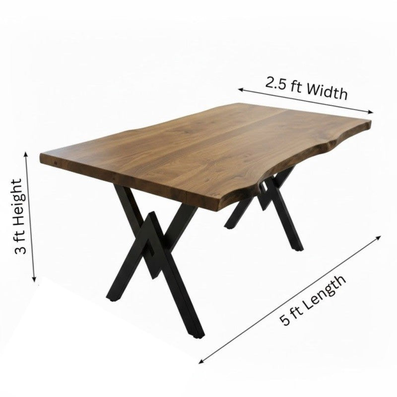 Natural grains Dining Table Live Edge Dining Table With Metal Legs Base