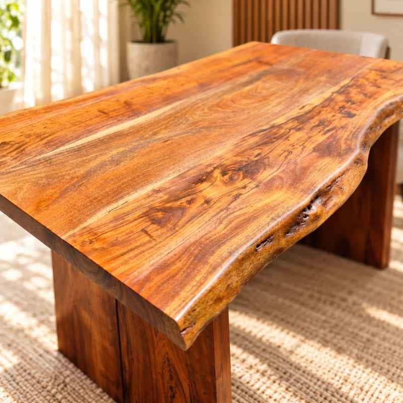 Handmade Live Edge Dining Table, Rustic Solid Wood Dining Table, Handcrafted 5 Ft x 3 Ft Natural Wood Table with Solid Wood Legs, Custom Size Dining Table