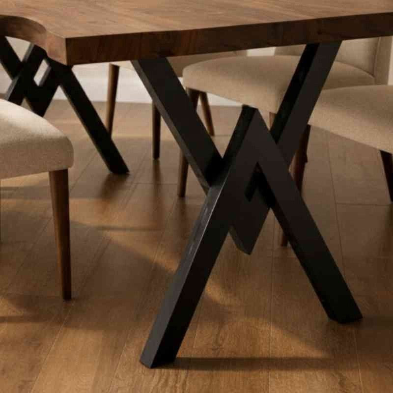 Natural grains Dining Table Live Edge Dining Table With Metal Legs Base