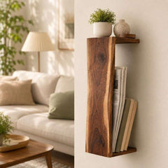 Waterfall Live Edge Wooden Blanket Holder, Decorative Bathroom Towel Rack, Wall Bookshelf