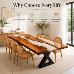 Custom Made Live Edge White Epoxy Resin River Dining Table, Handmade Modern Rustic Wood Furniture, Natural Solid Wood | Custom Made Design