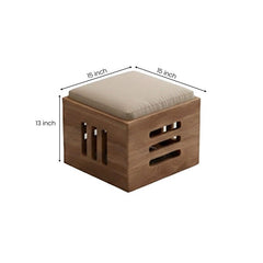 Solid Sheesham Wood Coffee Table Set – Modern Square Design – Honey Finish – Living Room Center Table with Cushioned Stools & Storage