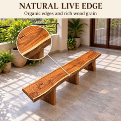 Handmade Live Edge Solid Wood Bench, Rustic 6 Ft Natural Wood Dining Bench with Wooden Legs, Natural Grain Long Entryway & Hallway Bench, Custom Size Wooden Bench