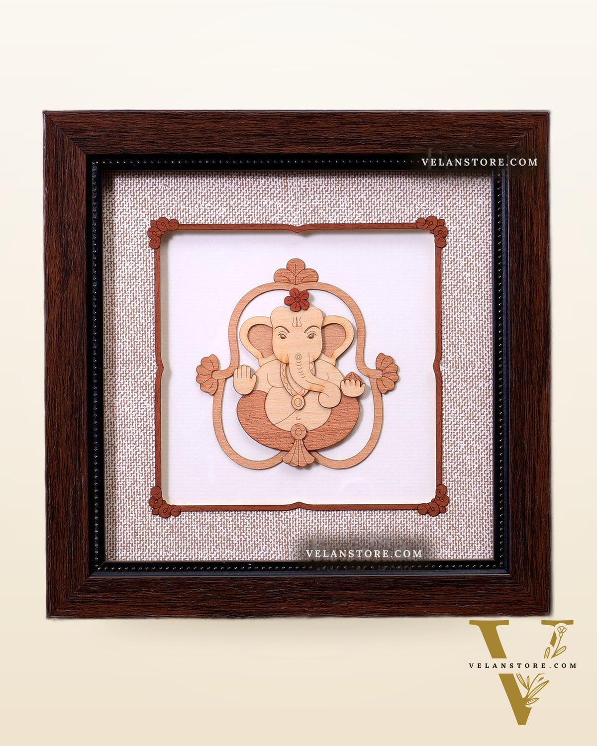 Lord Ganesha 3D Wood Carved Wall Hanging with Glass Frame