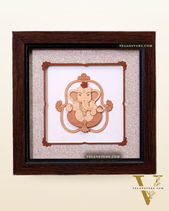 Lord Ganesha 3D Wood Carved Wall Hanging with Glass Frame