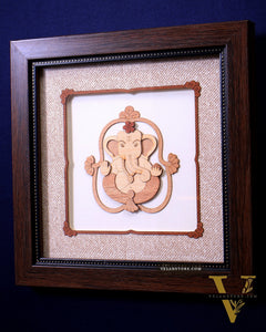 Lord Ganesha 3D Wood Carved Wall Hanging with Glass Frame