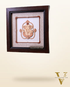 Lord Ganesha 3D Wood Carved Wall Hanging with Glass Frame