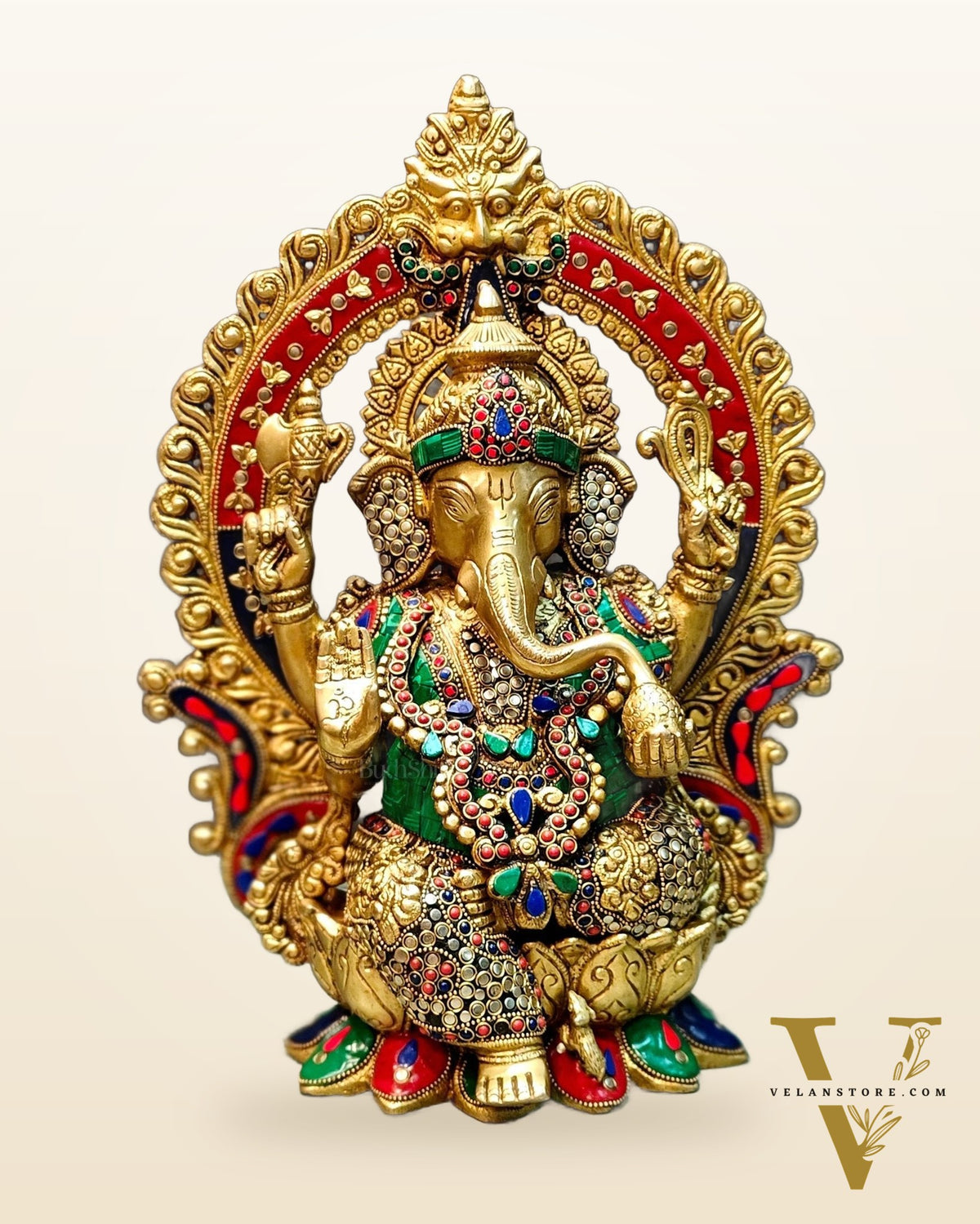 Lord Ganesha Idol with Stonework 15 inch