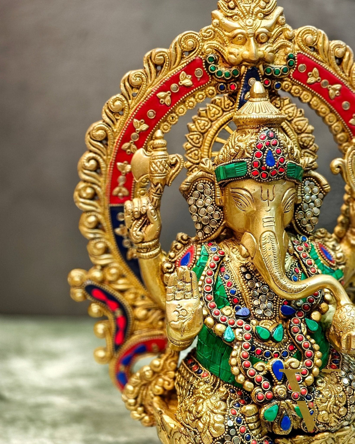 Lord Ganesha Idol with Stonework 15 inch
