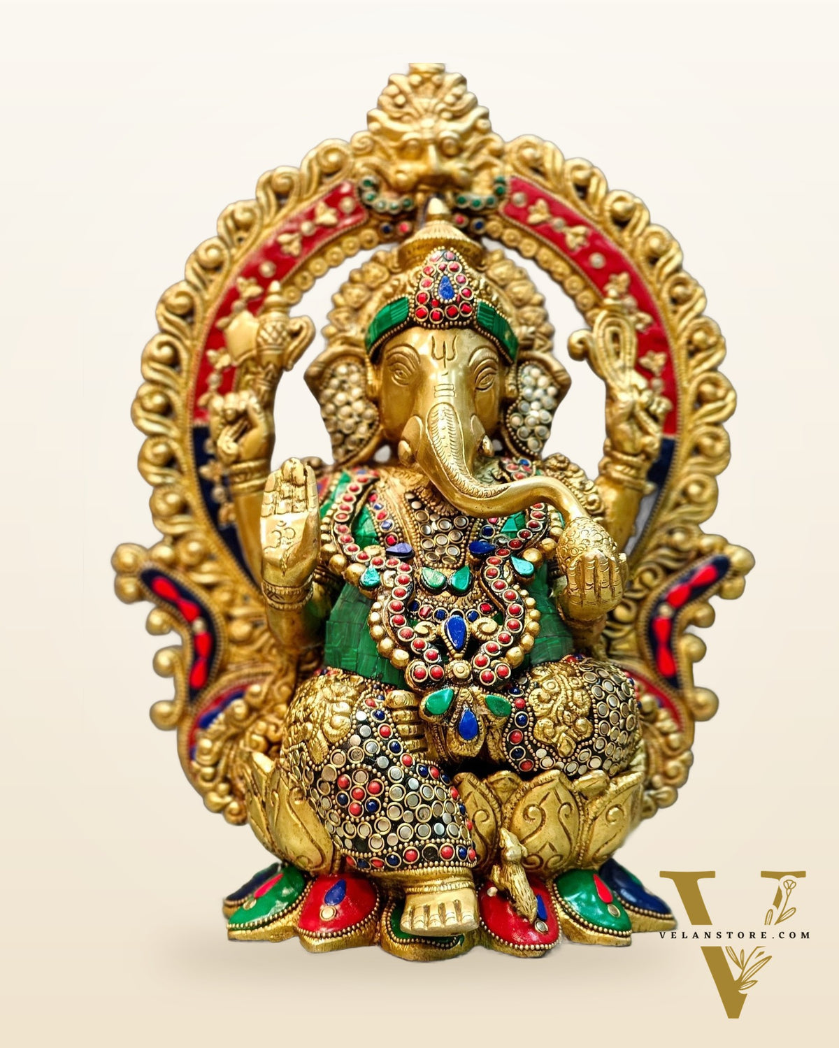 Lord Ganesha Idol with Stonework 15 inch
